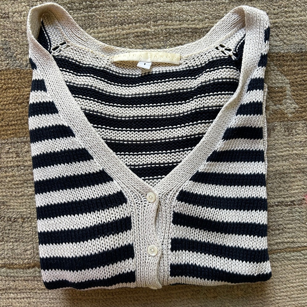 Erica Tanov Navy & Beige Striped Sweater